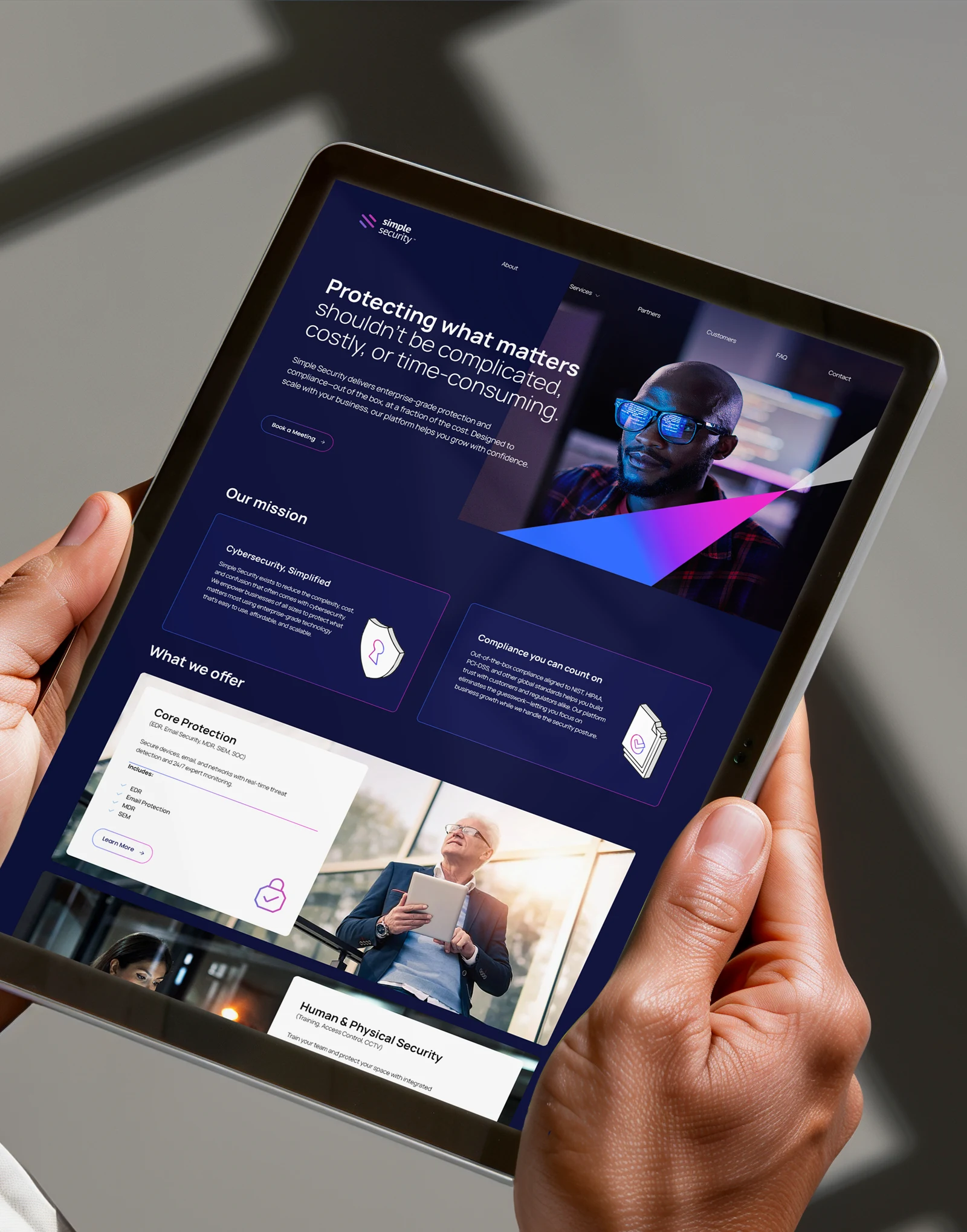 Simple Security website on a tablet